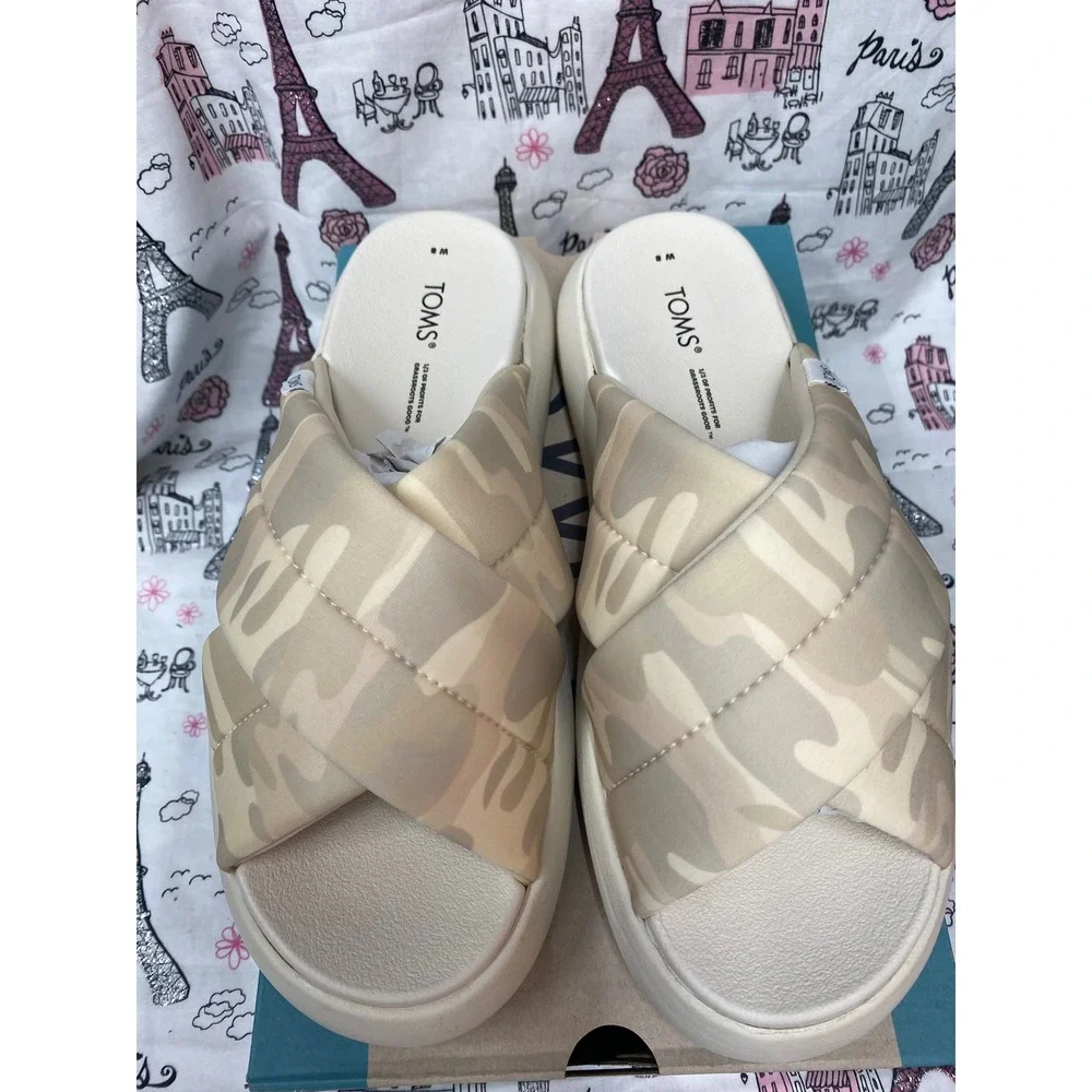 TOMS Alpargata Mallow Crossover Egret Camo Padded Slides Womens 8 10018260